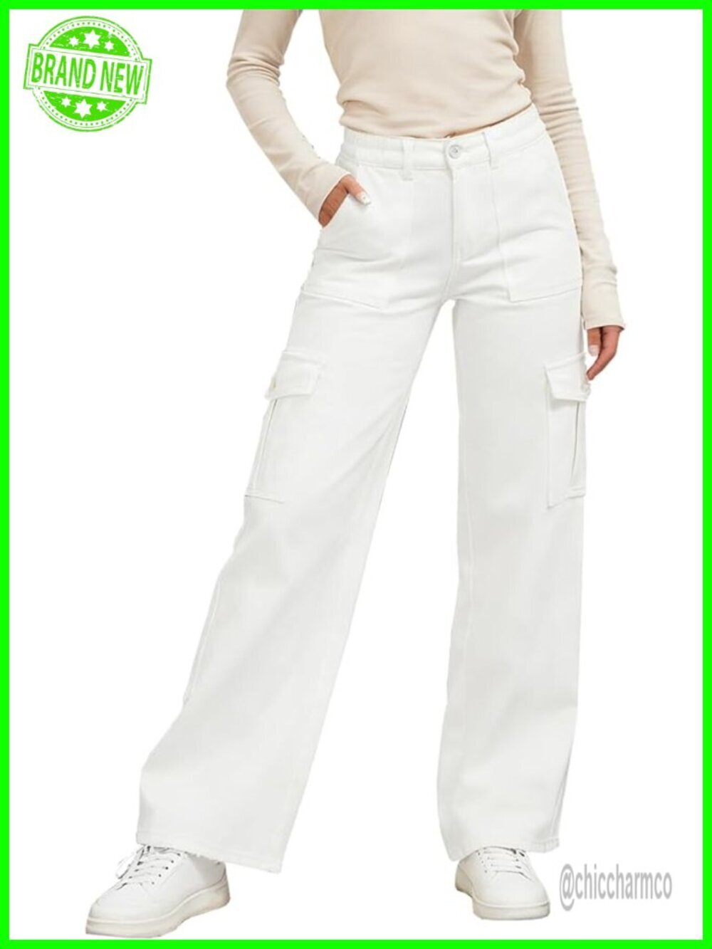 High Waisted Baggy Cargo Jeans Wide Leg Stretch Denim Pants
